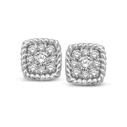 14K White Gold 1/5 Ctw Diamond Square Flower Stud Earrings - Robson's Jewelers
