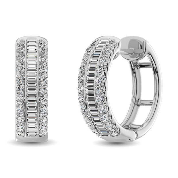 14K White Gold Round and Baguette Diamond 1/2 Ct.Tw. Hoop Earrings - Robson's Jewelers