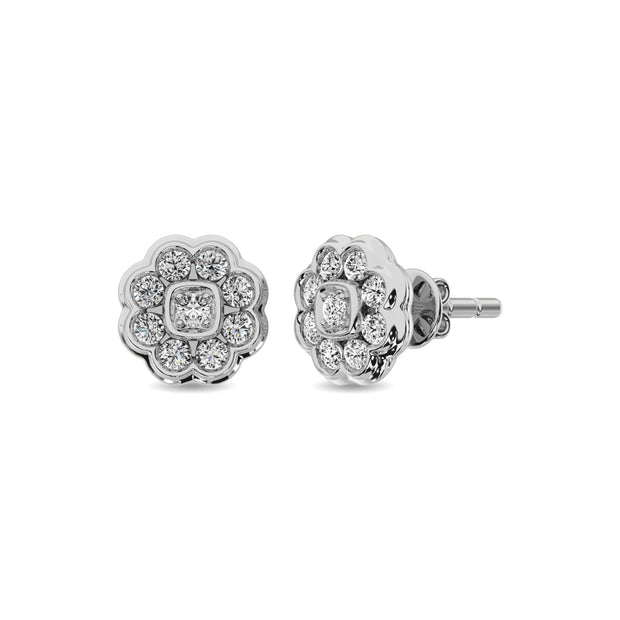 Diamond 2/5 ct tw Flower Earrings in 10K White Gold - Robson's Jewelers