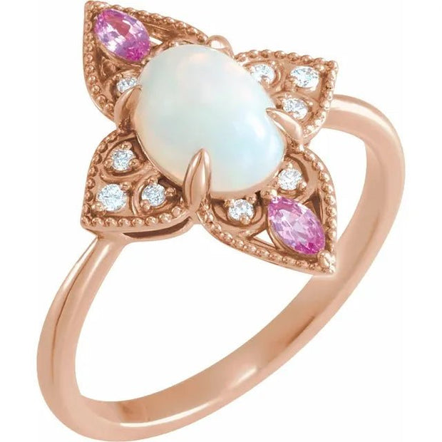 14K Rose Natural Ethiopian Opal, Natural Pink Sapphire & .05 CTW Natural Diamond Ring - Robson's Jewelers