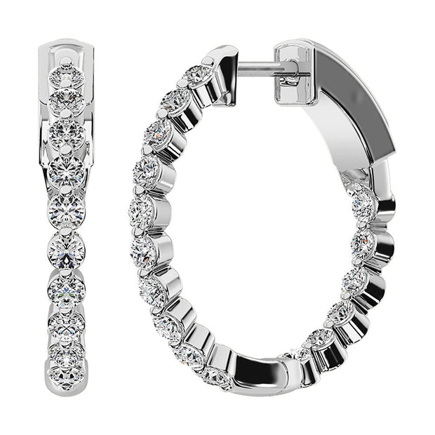 14K White Gold 1 Ct.Tw. Diamond Round Set Hoop Earrings - Robson's Jewelers