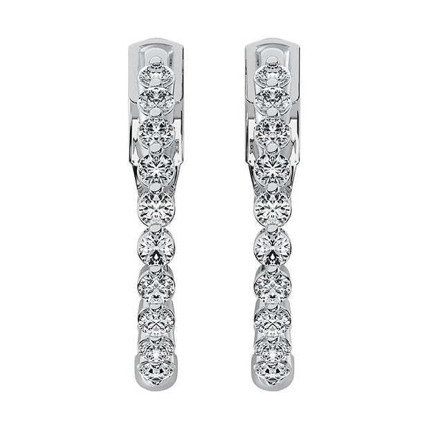 14K White Gold 1 Ct.Tw. Diamond Round Set Hoop Earrings - Robson's Jewelers