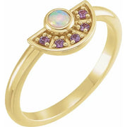 14K Yellow Natural White Ethiopian Opal & Natural Pink Sapphire Fan Ring - Robson's Jewelers