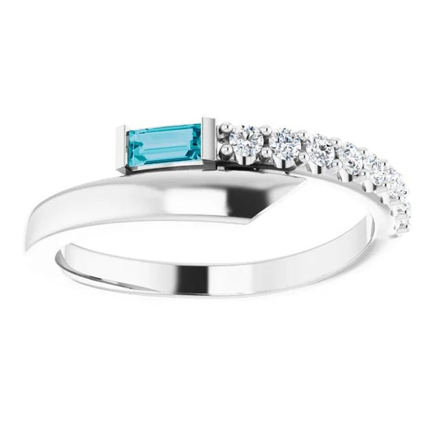 14K White Natural London Blue Topaz & 1/6 CTW Natural Diamond Bypass Ring - Robson's Jewelers