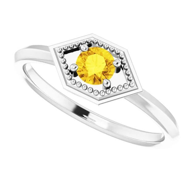 14K White Natural Yellow Sapphire Geometric Ring - Robson's Jewelers