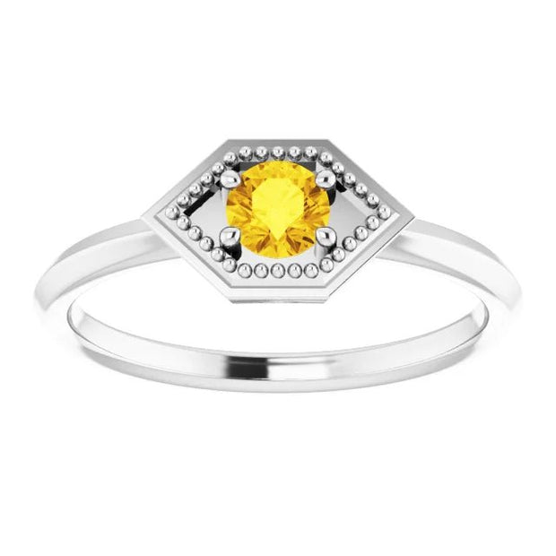 14K White Natural Yellow Sapphire Geometric Ring - Robson's Jewelers