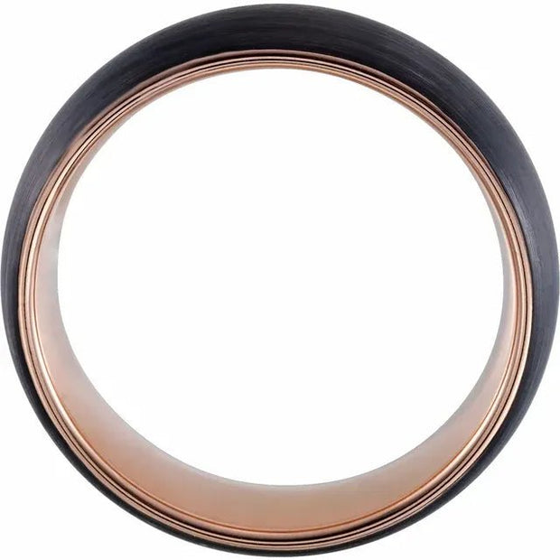 18K Rose Gold PVD & Black PVD Tungsten 8 mm Half Round Size 10 Band - Robson's Jewelers