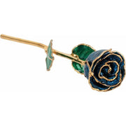 Lacquered Sparkle Blue Colored Rose with Gold Trim - Robson's Jewelers