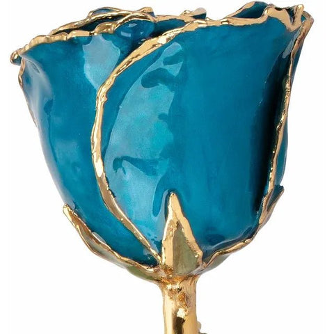 Lacquered Blue Zircon Colored Rose with Gold Trim - Robson's Jewelers