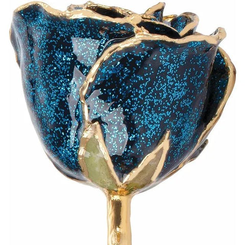 Lacquered Sparkle Blue Colored Rose with Gold Trim - Robson's Jewelers