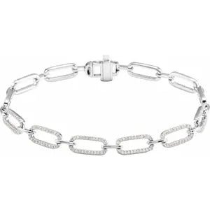 14K White 9/10 CTW Natural Diamond Link 7" Bracelet - Robson's Jewelers