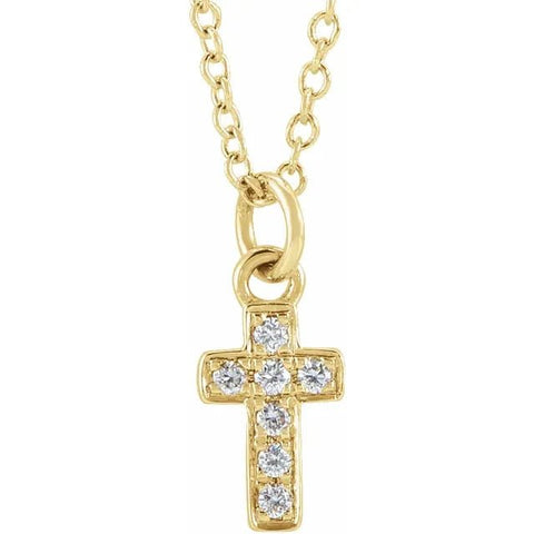 14K Yellow .04 CTW Natural Diamond Youth Cross 15" Necklace - Robson's Jewelers