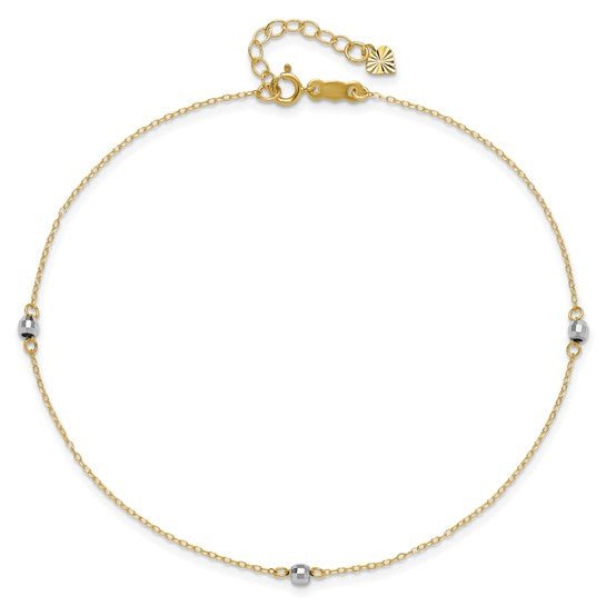 14k Two-tone Mirror Bead 9in Plus 1in ext. Anklet - Robson's Jewelers