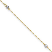 14k Two-tone Mirror Bead 9in Plus 1in ext. Anklet - Robson's Jewelers