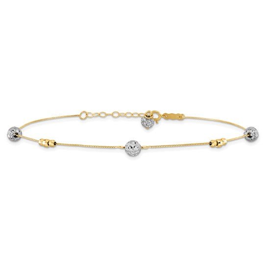 14k Two-tone Beads 9in Plus 1in ext. Anklet - Robson's Jewelers
