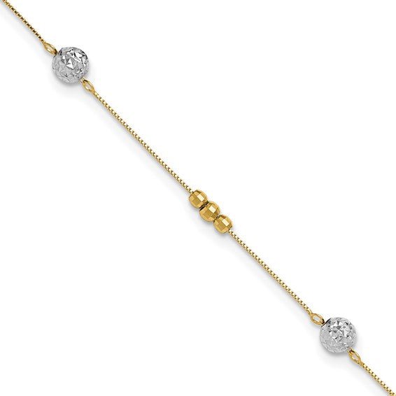 14k Two-tone Beads 9in Plus 1in ext. Anklet - Robson's Jewelers