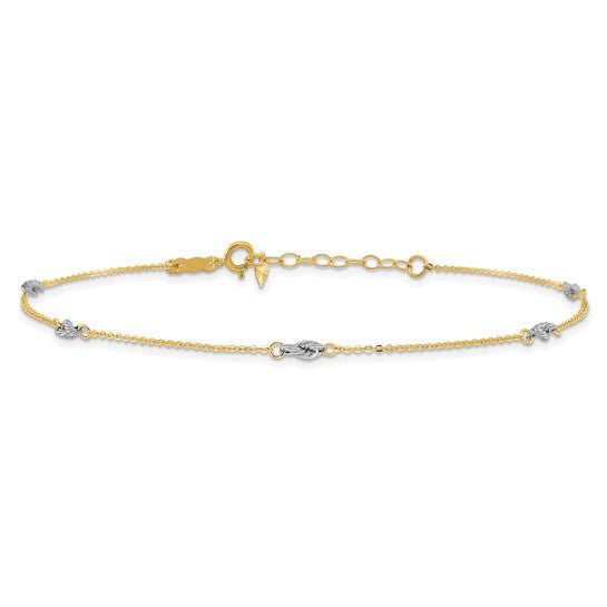 14K Two-tone Fancy 9in Plus 1in Ext Anklet - Robson's Jewelers