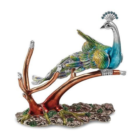 Luxury Giftware Bejeweled Crystal and Enameled Peacock Bottle Holder - Robson's Jewelers