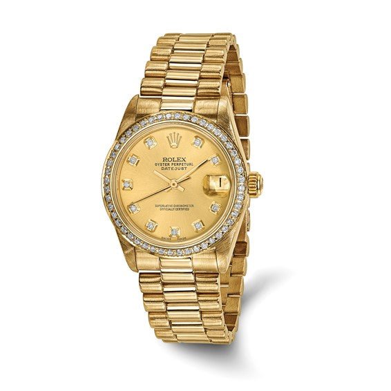 Pre-owned Independently Certified Rolex 18ky Datejust Dia President Watch - Robson's Jewelers