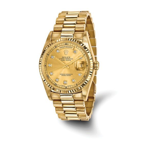 Pre-owned Independently Certified Rolex 18ky Day-Date Dia President Watch - Robson's Jewelers