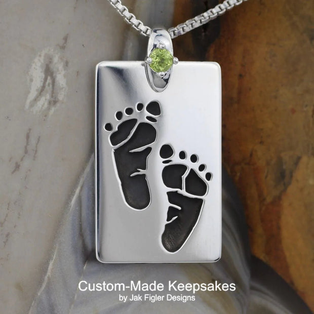 Dog Tag Footprint Necklace with Birthstone - Robson's Jewelers