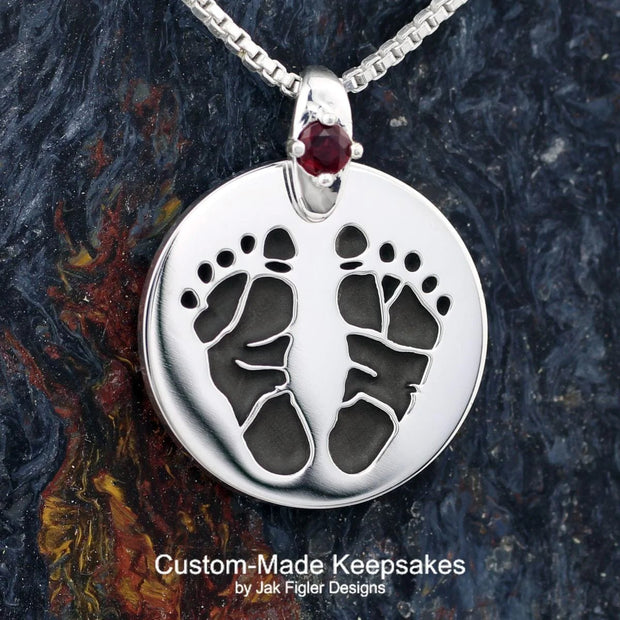 Round Footprint Necklace with Birthstone - Robson's Jewelers