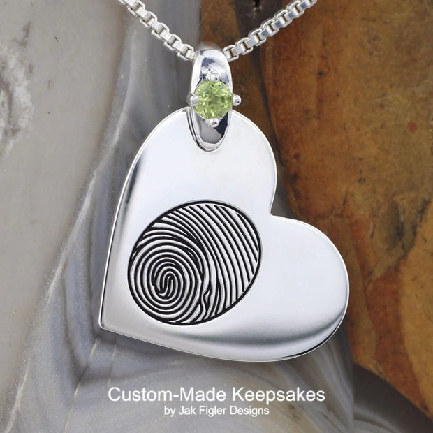 Heart on Side Fingerprint Necklace with Birthstone - Robson's Jewelers