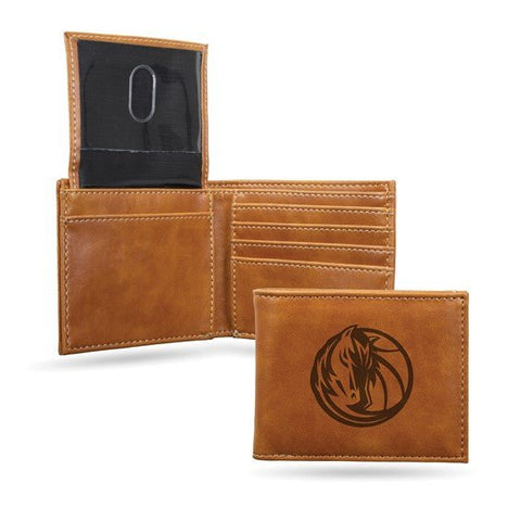 NBA Dallas Mavericks Brown Faux Leather Bi-fold Wallet with 4 Card Slots and Flip-up ID Window - Robson's Jewelers