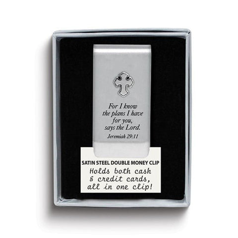 Satin Steel FOR I KNOW THE PLANS I HAVE FOR YOU… Double Money Clip with Cross - Robson's Jewelers