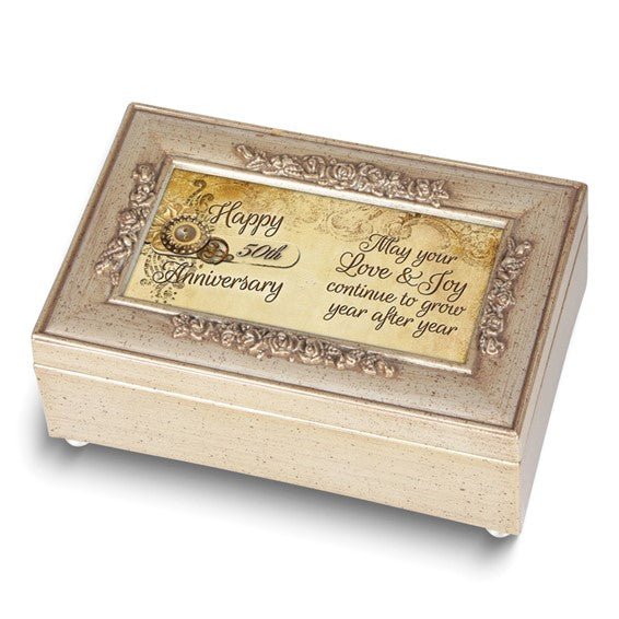 HAPPY 50th ANNIVERSARY Ivory Resin Music Box: YOU LIGHT UP MY LIFE - Robson's Jewelers