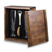Serving Gift Set in Acacia Wood Box - Includes Two 12 ounce Glasses, 2 Cork Coasters, and Bottle Opener - Robson's Jewelers