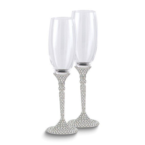 Silver-tone Pavé Crystal Glass Toasting Flute Set - Robson's Jewelers