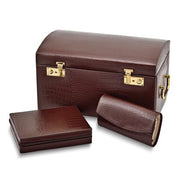 Brown Croco Textured Leather with Mirror Ultra-Suede Lined 6-Drawer Large Jewelry Case with Removable Jewelry Wallet and Travel Case - Robson's Jewelers