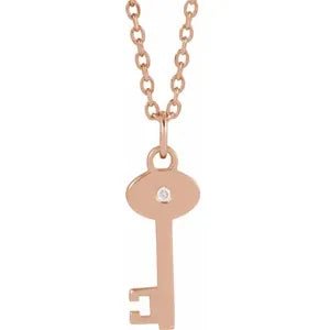 14K Rose .0025 CT Natural Diamond Key 16-18" Necklace - Robson's Jewelers