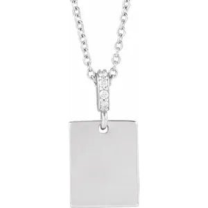 14K White .02 CTW Natural Diamond Engravable 16-18" Necklace - Robson's Jewelers