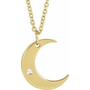 14K Yellow .01 CT Natural Diamond Crescent Moon 16-18" Necklace - Robson's Jewelers
