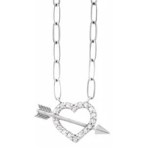14K White 1/8 CTW Natural Diamond Heart & Arrow 16" Necklace - Robson's Jewelers