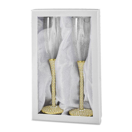 Luxury Giftware Brass-plated Crystal Embellished 2 piece Toasting Glass Set - Robson's Jewelers