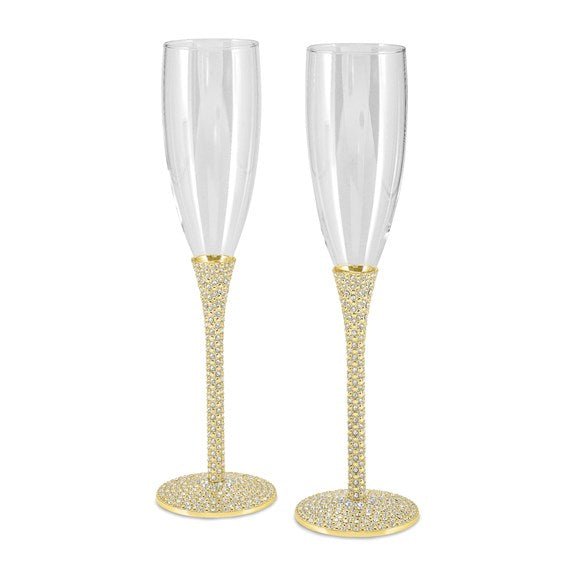 Luxury Giftware Brass-plated Crystal Embellished 2 piece Toasting Glass Set - Robson's Jewelers