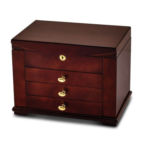 Luxury Giftware Matte Cherry Finish Poplar Veneer 3-drawer with Swing-out Sides Locking Wooden Jewelry Chest - Robson's Jewelers