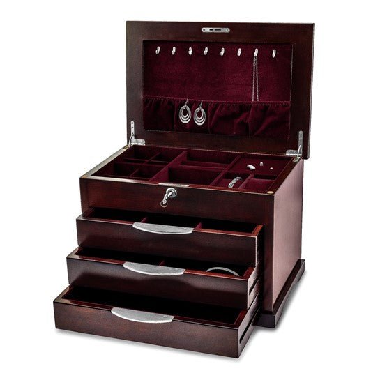Luxury Giftware Matte Finish Ebony Veneer 3-Drawer Musical (Plays Fur Elise) Locking Wooden Jewelry Box - Robson's Jewelers