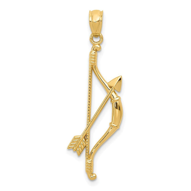 14k Gold Polished and Textured Bow and Arrow Pendant - Robson's Jewelers