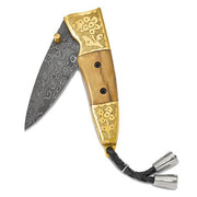 Mammoth Tusk Ivory and Brass Handle Folding Knife with Leather Sheath and Wooden Gift Box - Robson's Jewelers