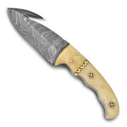 256 Layer Fixed Blade with Gut Hook Camel Bone Handle Knife with Leather Sheath and Gift Box - Robson's Jewelers