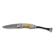 Luxury Giftware Limited Edition Damascus Steel 256 Layer Woolly Mammoth Tusk Ivory Handle Folding Knife with Leather Sheath and Wooden Gift Box - Robson's Jewelers