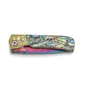 Luxury Giftware Damascus Steel 256 Layer Folding Blade Genuine Abalone Leather Sheath and Wooden Gift Box - Robson's Jewelers