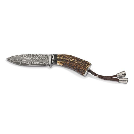 Luxury Giftware Damascus Steel 256 Layer Fixed Blade Staghorn Handle Hunting Knife with Leather Sheath and Gift Box - Robson's Jewelers