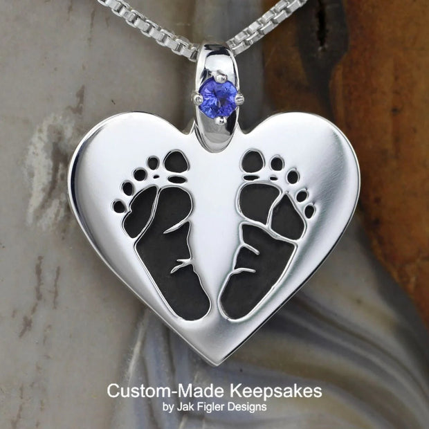 Heart Footprint Necklace with Birthstone - Robson's Jewelers