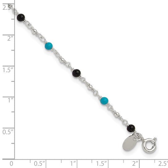Sterling Silver Onyx/Turquoise Beads Anklet - Robson's Jewelers