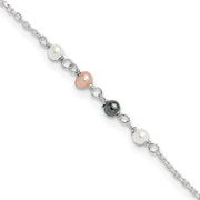 Sterling Silver Polished Syn. Pink, Black, White Pearl 9in Plus 1in ext - Robson's Jewelers